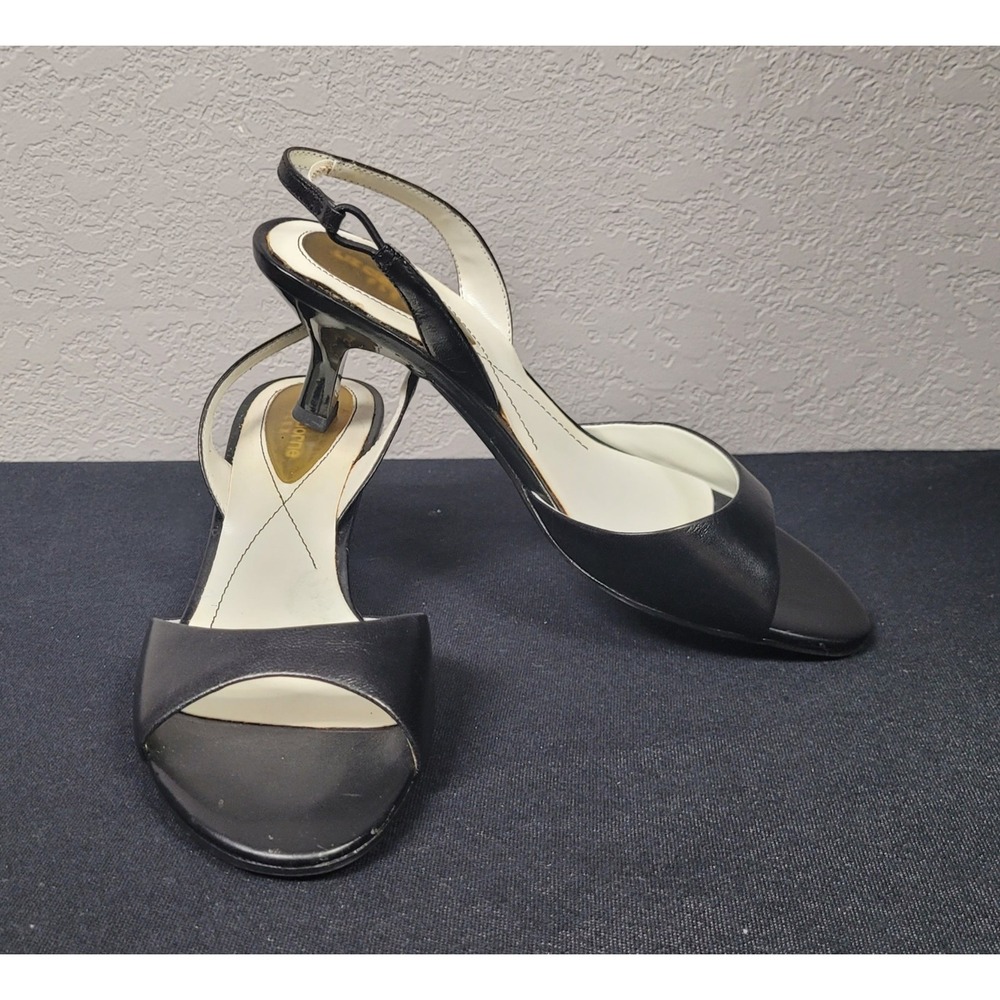 Liz Claiborne Bobsey Flex Black Leather Slingback Kitten Heels Peep Toe Size 6M